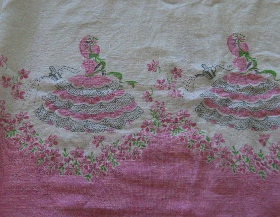 Vintage pillowcase muslin cotton southern belle pink & white
