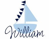 Sailboat Wall Decal Initial and Name Custom Nautical Vinyl Wall Decal for Boy Baby Nursery or Room 22"H x 22"W Wall Art FS135