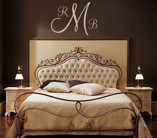 Personalized Monogram Initial Vinyl Wall Decal for Master Bedroom Living Room Wall Art Lettering 17"H x 23" W