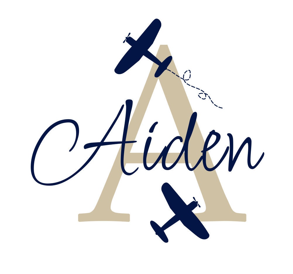 Airplane Wall Decal Initial and Name Custom Vinyl Wall Decal for Boy Baby Nursery or Boys Room 22"H x 24"W Wall Art FS107