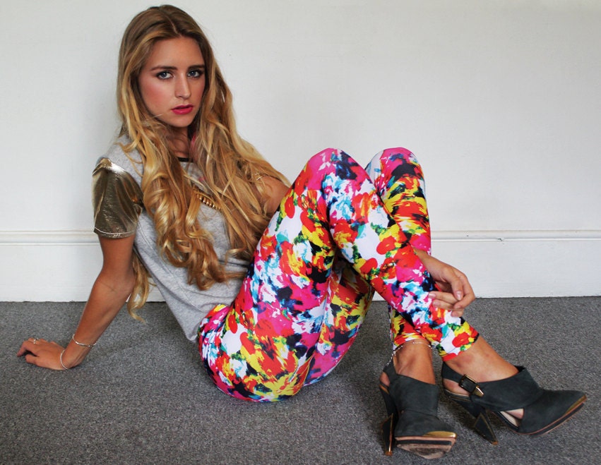 Handmade leggings,Butterfly Print Leggings, High Waisted Leggings S/M