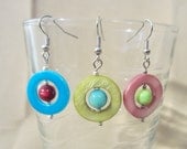 Mother of Pearl Hoop & Semi Precious Bead Dangle Earrings