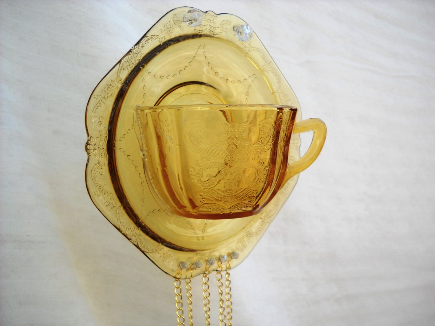 Depression Glass Wind Chime Upcycled Tea Cup Windchime Suncatcher