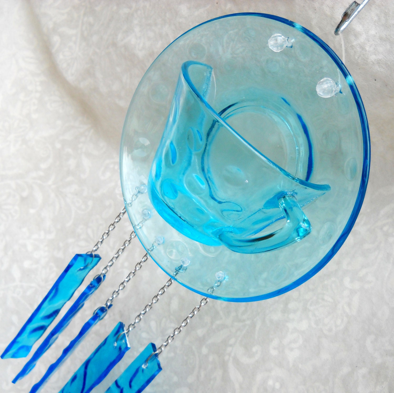 Depression Glass Wind Chime Upcycled to a Teacup Windchime Suncatcher