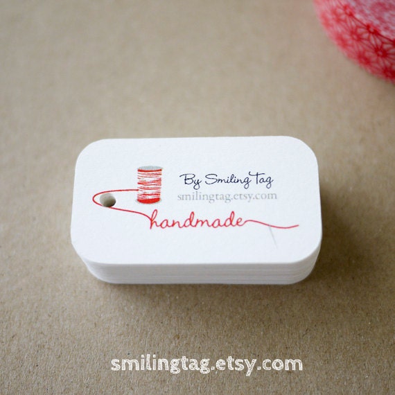 Spool and Needle Personalized Gift Tags - Handmade with Love Tags - Wedding Favor Tags -Thank you tags-Hang tags-Set of 40 (Item code: J249)