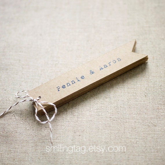 Typewriter Personalized Swallowtail Flag Kraft Gift Tags - Favor Tags - Thank you - Hang tags - Swing Tags - Set of 25 (Item code: J262)