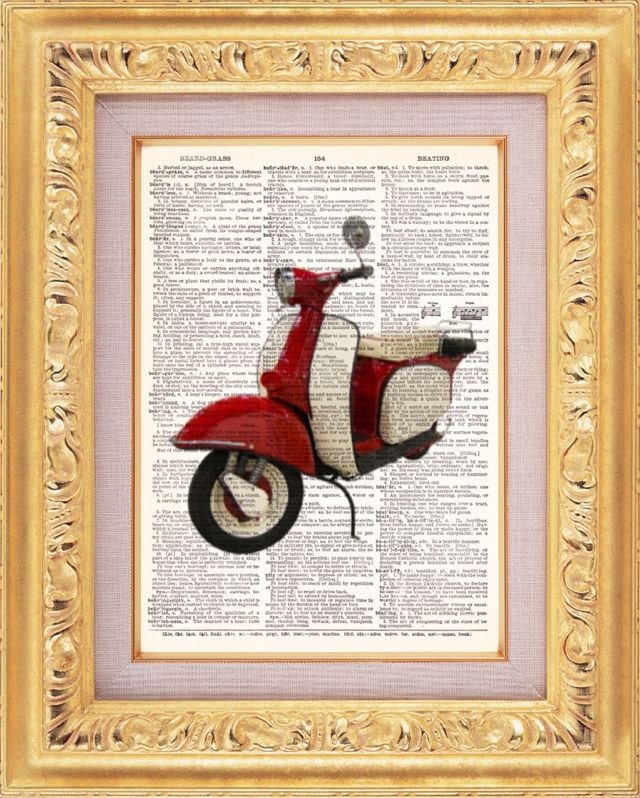 Vespa - Vintage Dictionary Print Vintage Book Print Page Art Upcycled Vintage Book Art