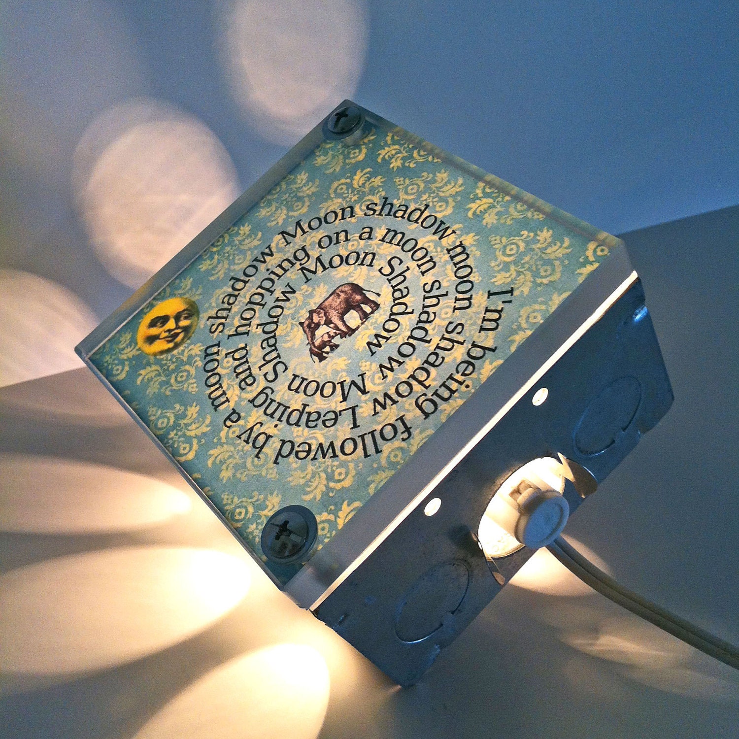 Cat Stevens- Moon Shadow Lyrics-Elephants- Upcycled-Repurposed- Light Box-Nursery night Lights