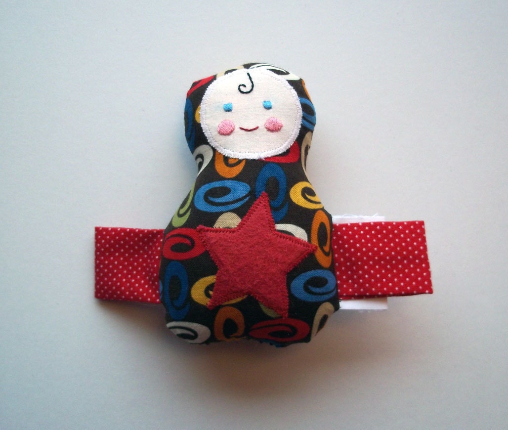 SALE 30% OFF - Brown Baby Toy Red Star Plush Doll