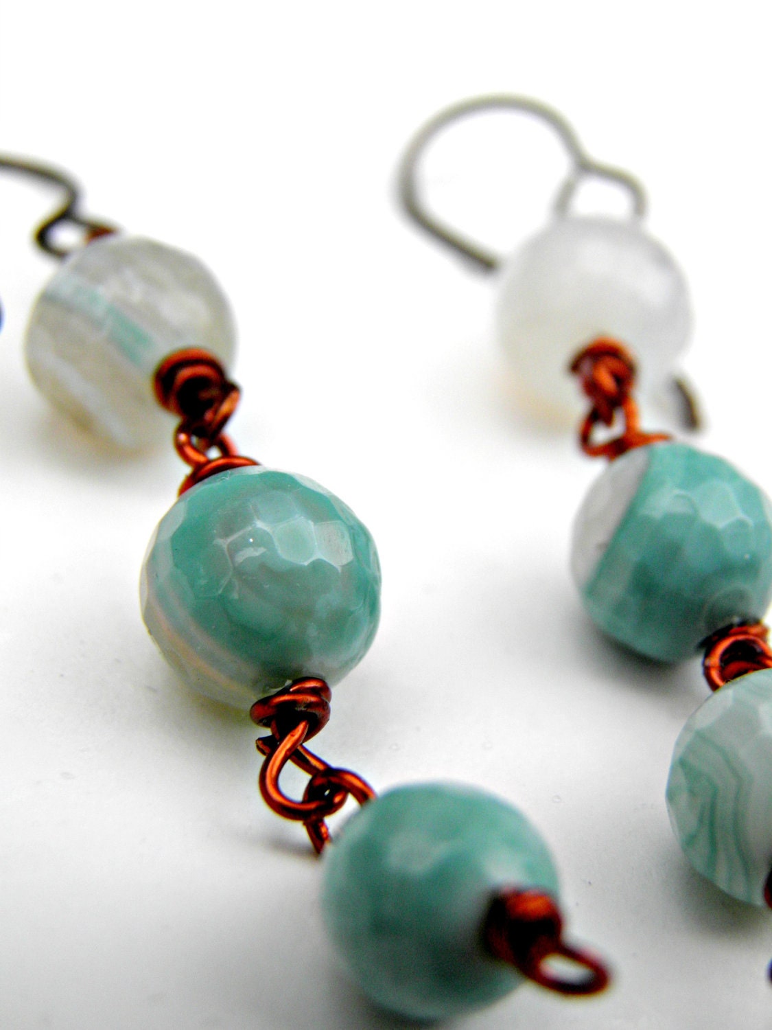 Blue Lace Agate Earrings Blue Agate Dangle Earrings Wire Wrapped Agate Gemstone Jewelry Nickel Free Niobium