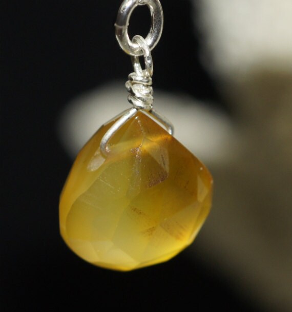Honey Yellow Chalcedony Wire Wrapped Briolette Pendant . Add Dangle