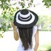 handmade crochet women sun hat with wide brim in white and black colors summer hat