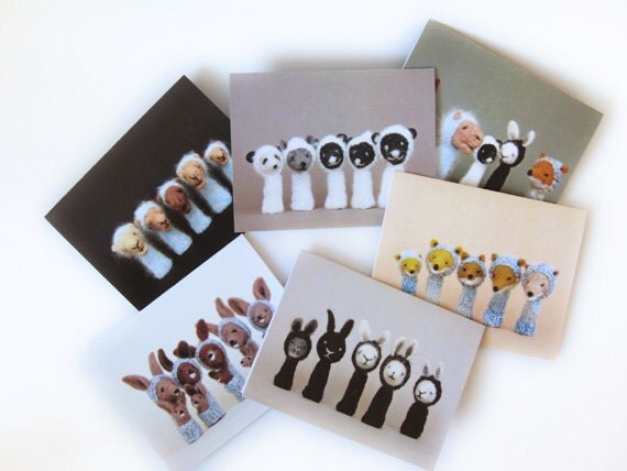 NOTE CARDS set of 6 animal families blank greeting cards