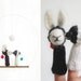 FINGER PUPPET MOBILE / Wall Hanging, Needle Felted White Rabbit and Black Bear, baby, children, wedding gift, eco-friendly toy, nursery art