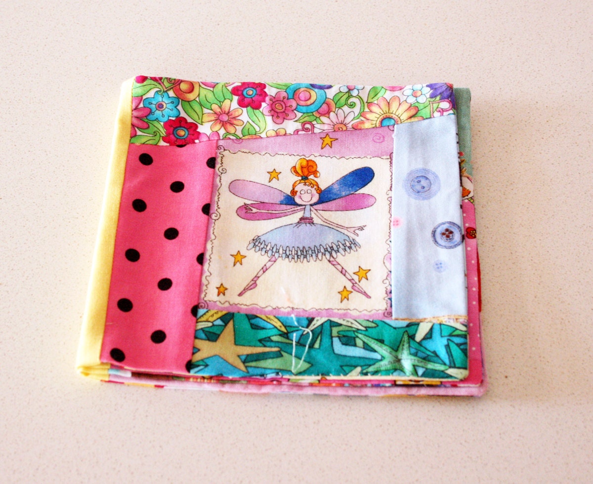 Fabric patchwork book - Fairy OOAK Soft book gift for baby, newborn, baby shower and little girls. Handmade book by Funkybunts