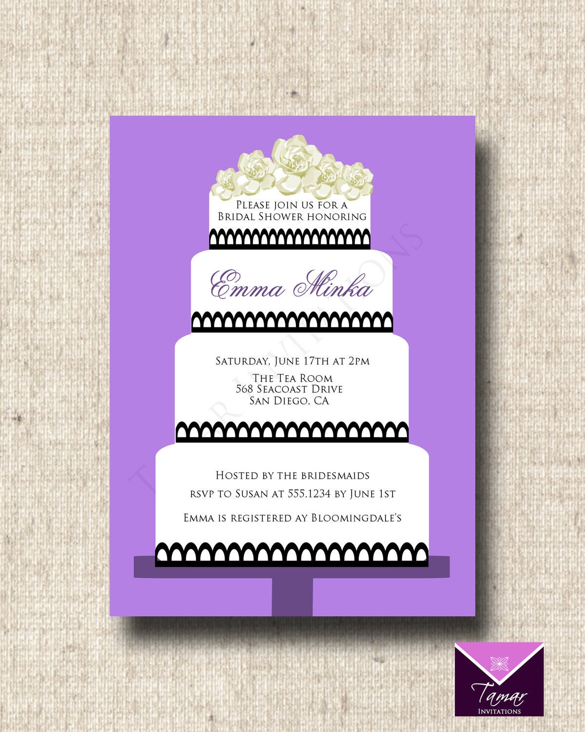 Printable Bridal Shower Invitation Card - Wedding Cake Design - Choose Your Color