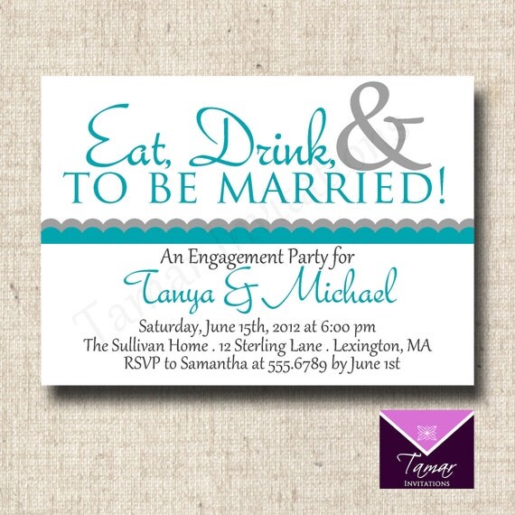 Printable Engagement Party Invitation Card - Mod Eat Drink and To Be Married Il_570xn