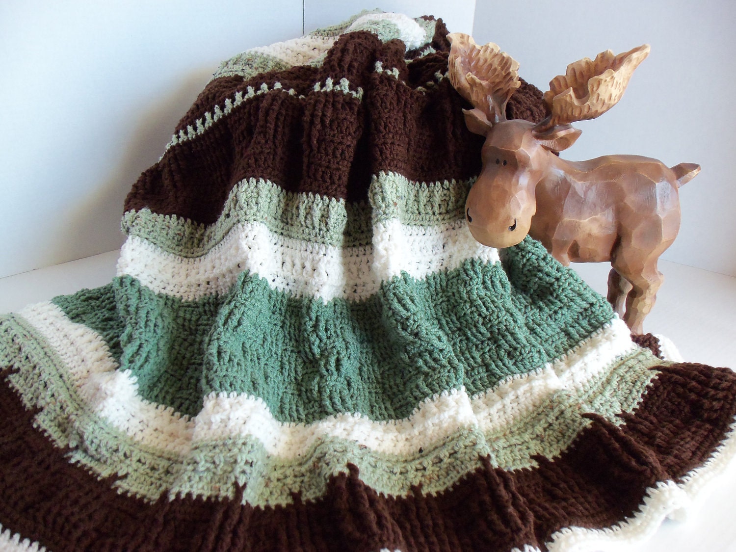 Sage Green and Brown Textured Afghan