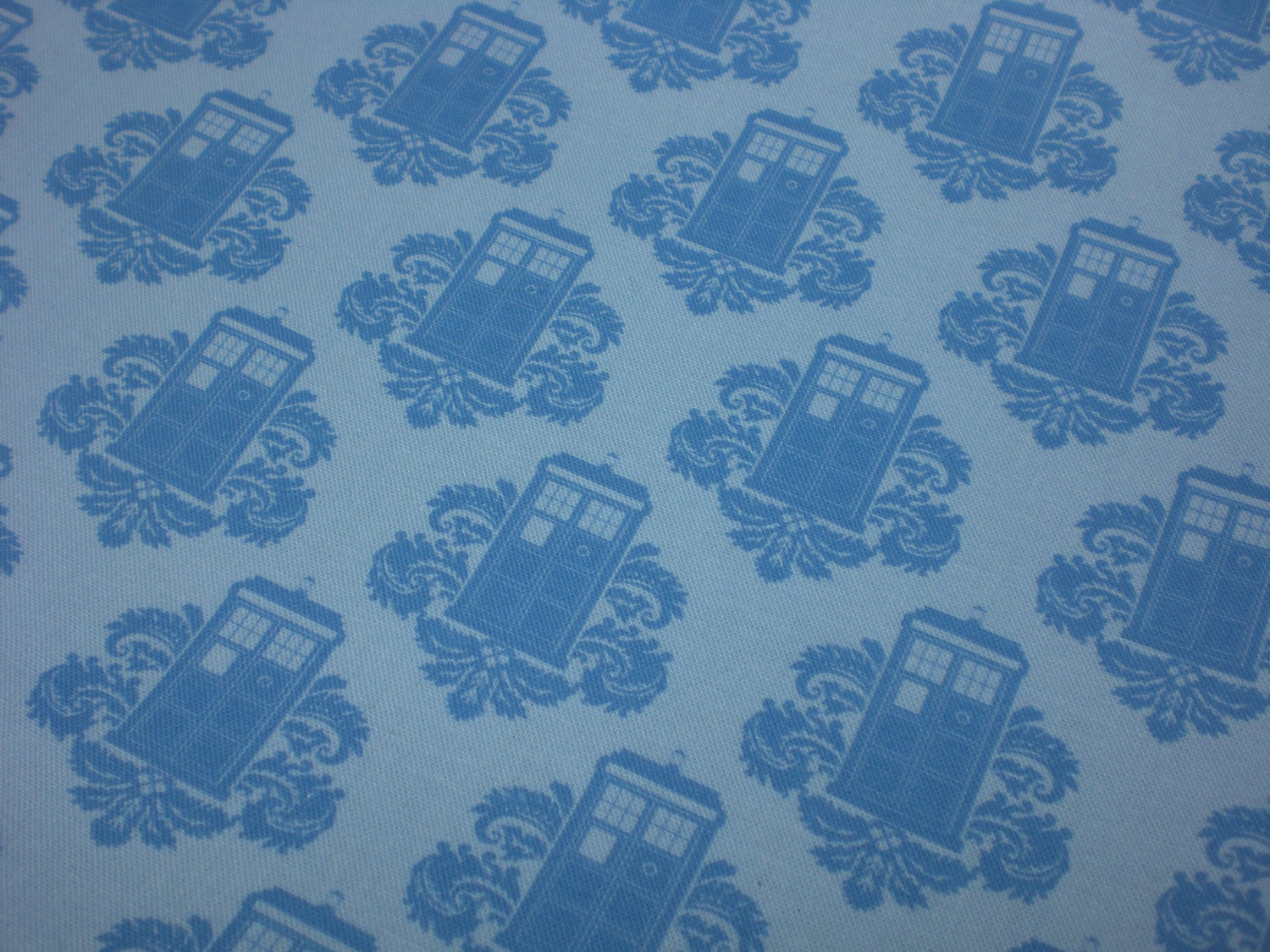 Doctor Who Fabric Fat Quarter - Blue Tardis Damask