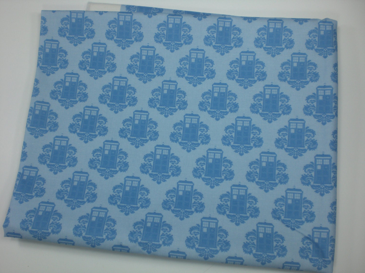 Dr Who Fabric Fat Sixth - Blue Tardis Damask