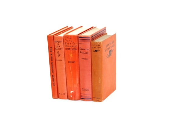 Front Page Featured- Tangerine Orange 5 Book Collection Vintage Photography prop Home decor Pottery Barn Style