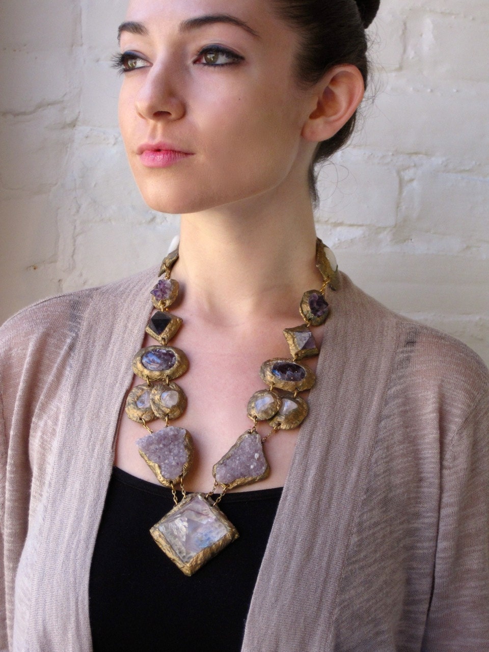 STATEMENT NECKLACE-SemiPrecious Minerals and Stones multi color -Wearable Art by Pauletta Brooks