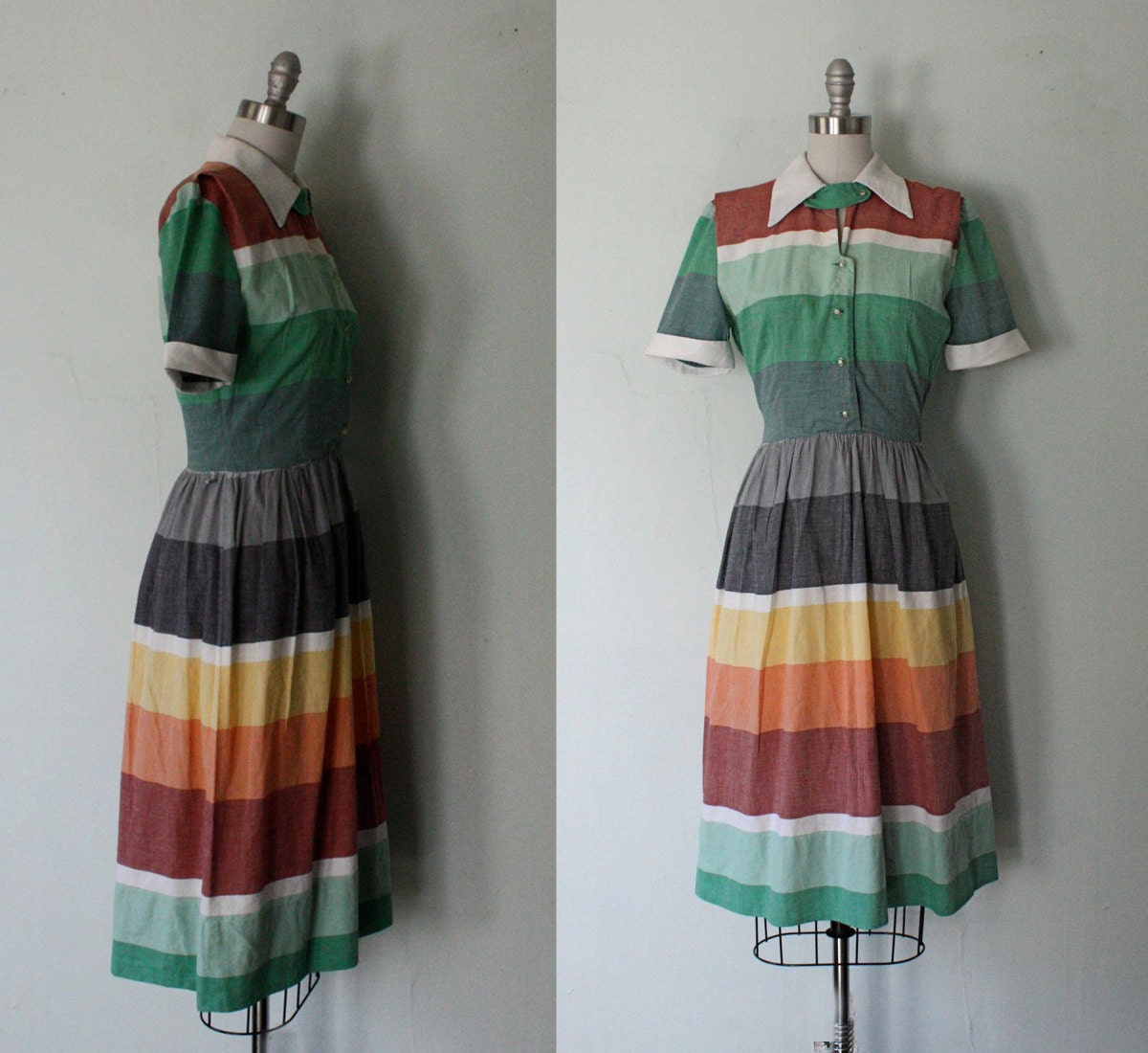 1950s color block shirtwaist dress / color study of a southwest sunset / womens size small
