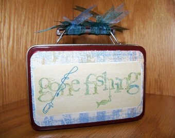 Gone Fishing Pine Trees Altered Tin