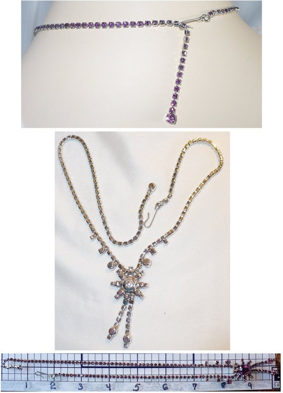 RESERVED Vintage Purple Rhinestone Necklace/Choker - Center Flower Drop
