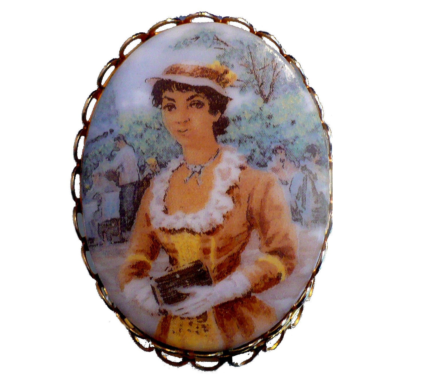 50% OFF Vintage Porcelain Hand-Painted Cameo Brooch-Victorian Lady
