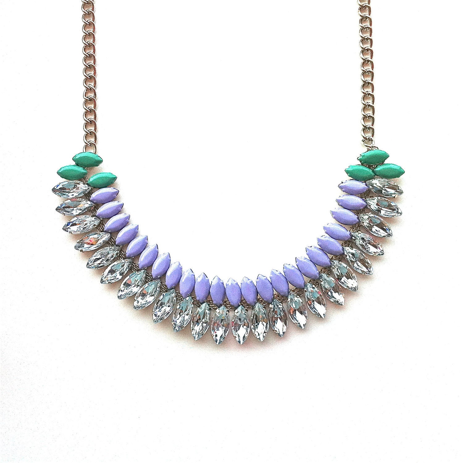 Lilac and Aqua Hand-painted Crystal Necklace