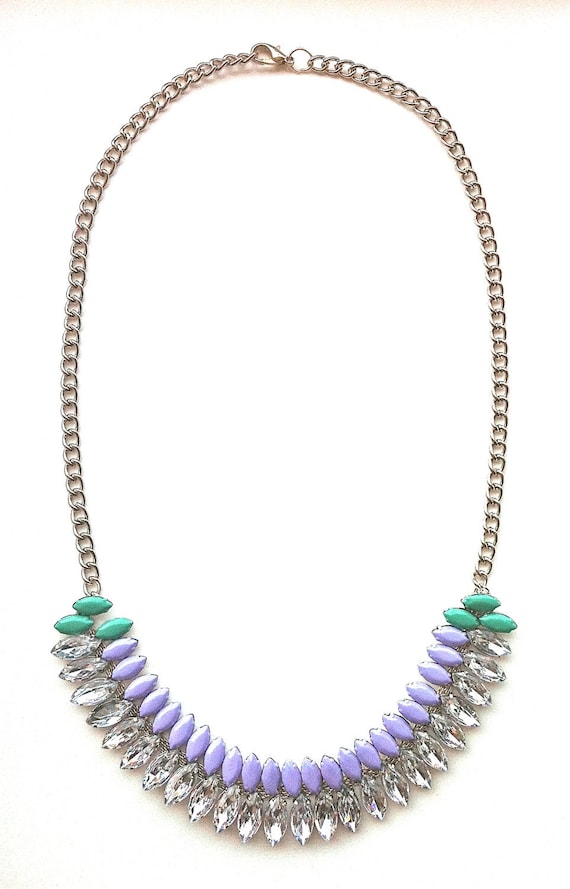 Lilac and Aqua Hand-painted Crystal Necklace