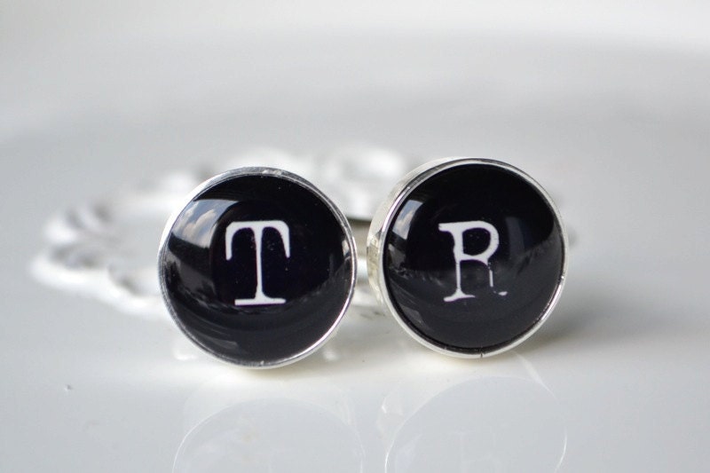 Personalized Initial cufflinks - vintage print font - keepsake gift for him