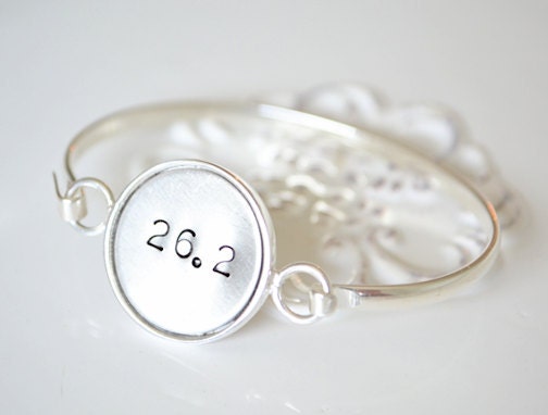 26.2 handstamped silver bracelet - Marathon Runner - women sport bracelet