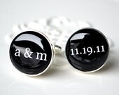 Custom Cufflinks - personalized initial and date round cuff links with classic font - vintage inspired keepsake shirt accessory gift for him