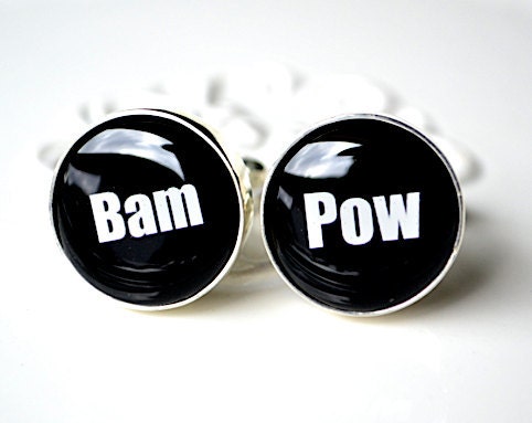 Bam Pow cufflinks - keepsake gift for men, groomsmen, groom or boss - comic book inspired