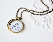 The Bride custom photo antique brass three pendant necklace - Vintage typewriter font -  anniversary keepsake gift