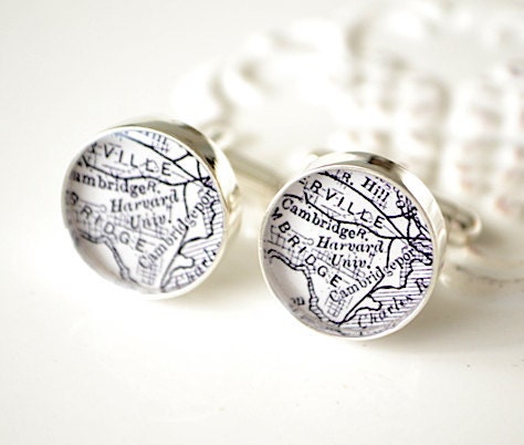 Harvard University Map Cufflinks - vintage black and white map - Cambridge, Massachusetts
