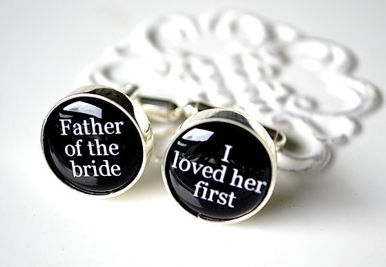 Father of the bride and I loved her first cufflinks - handmade with classic print wedding day keepsake accessory gift for him dad