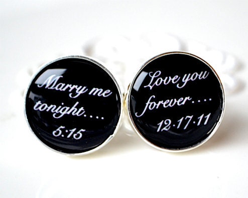 RUSH Groom Cufflinks - Custom script word cuff links for your wedding day - black and white hand crafted in the USA