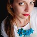 Turquoise felt  flowers necklace,Vintage inspired bib necklace ,Turquoise flower necklace