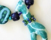 African Kazuri Beaded Necklace, Giraffe, Fair Trade, Animals, Turquoise, Blue, Unique