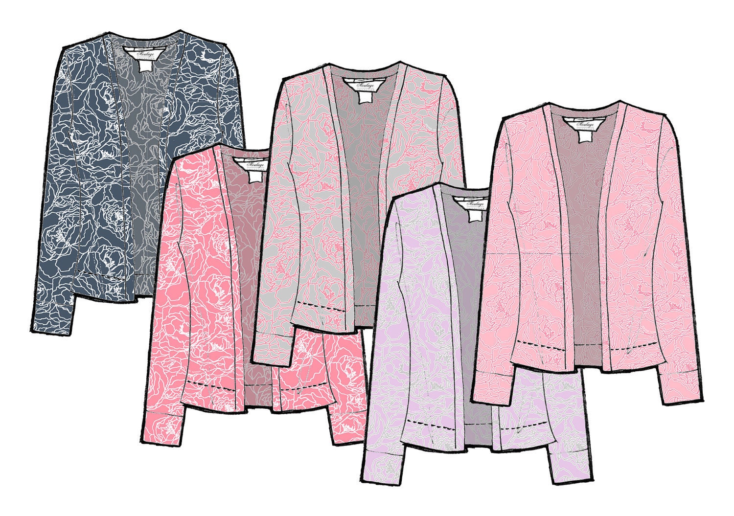 Willa open front sweater - peony prints