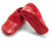 Lambswool lined soft soled red leather baby shoes, toddler shoes, childrens shoes