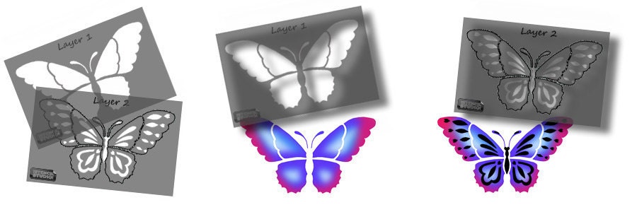 Butterfly stencils, 3 x reusable (2 layer) stencils, Beautiful Butterfly, Sizes XS, S & M