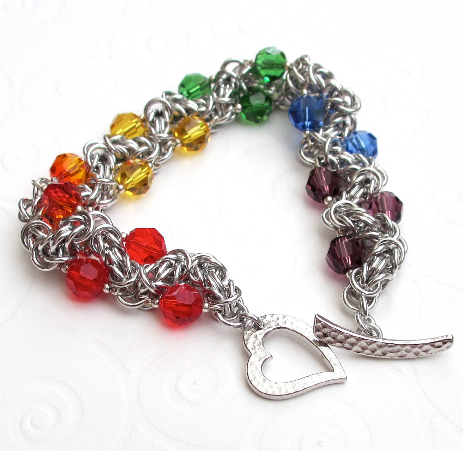 Rainbow crystal chainmail bracelet, plus size jewelry