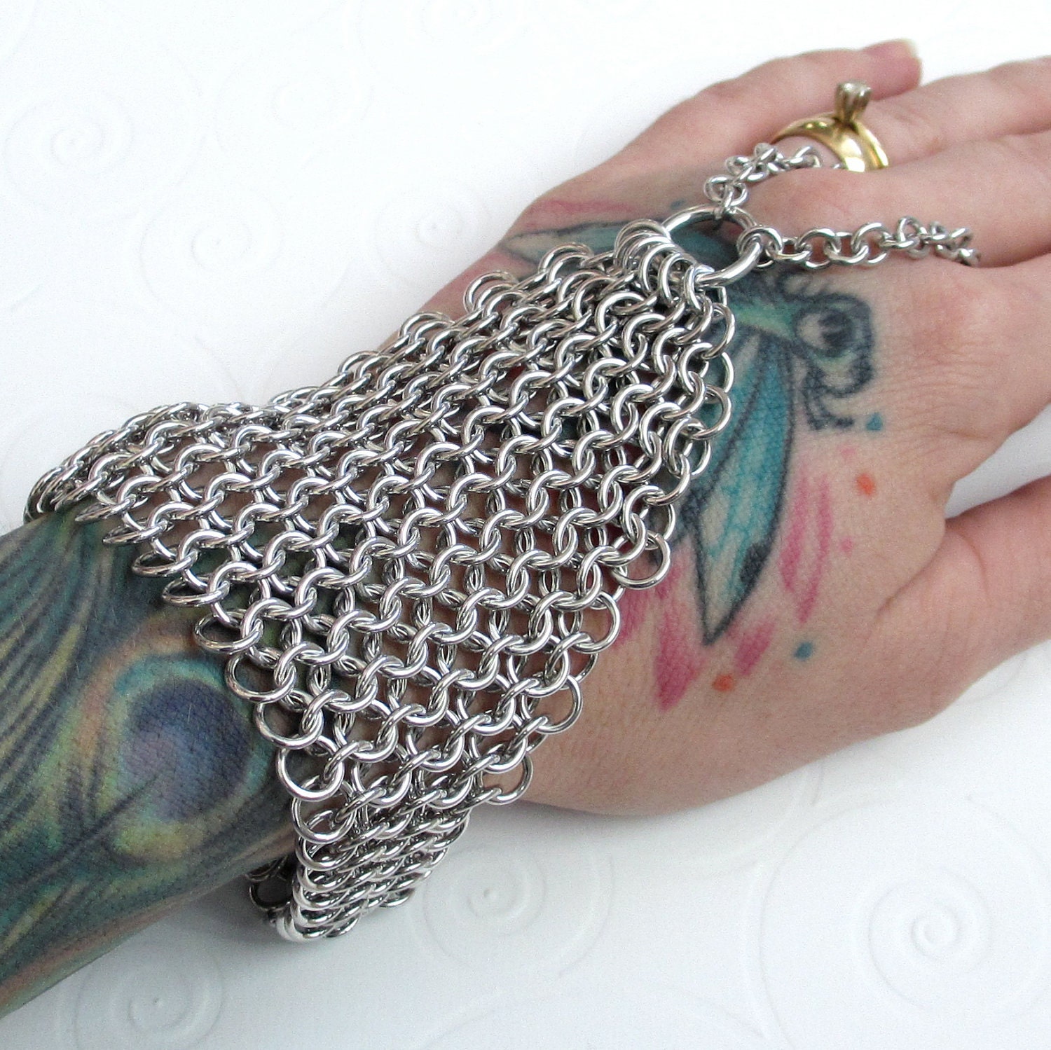 Chain mail hand flower Euro 4 in 1 slave bracelet