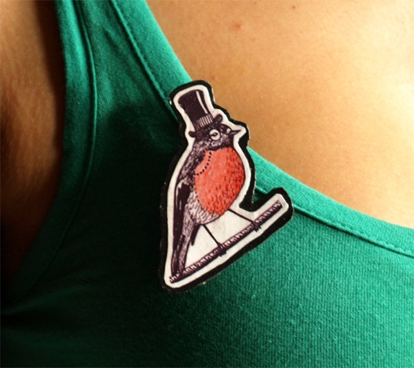 Lord Robin. Pin / brooch. Wearable art badge