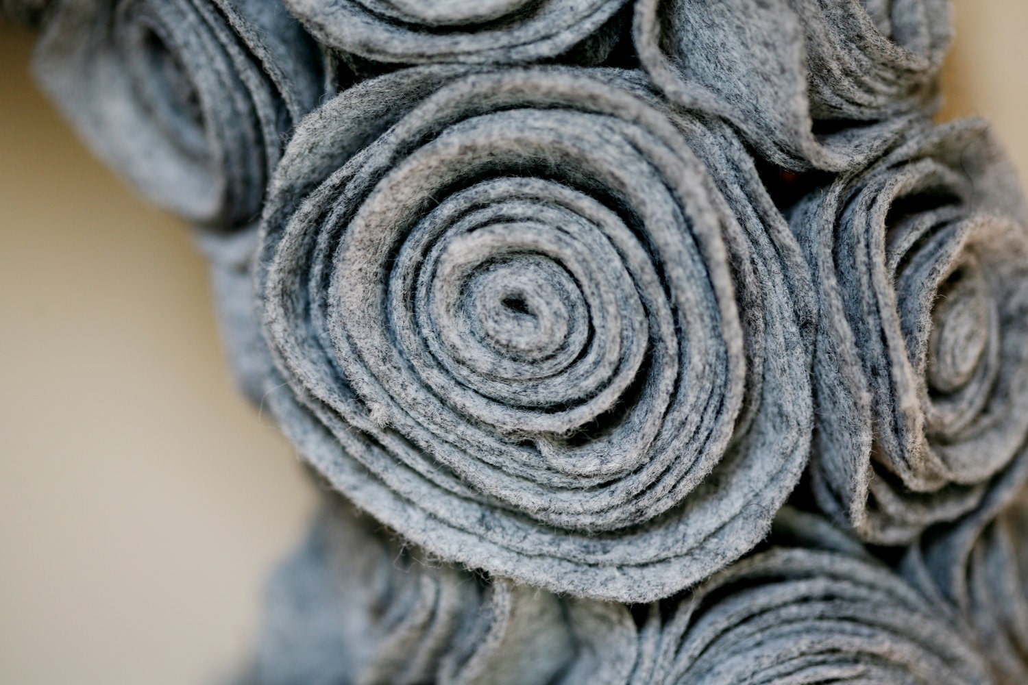 Handmade Grey Felt Rosette Wreath