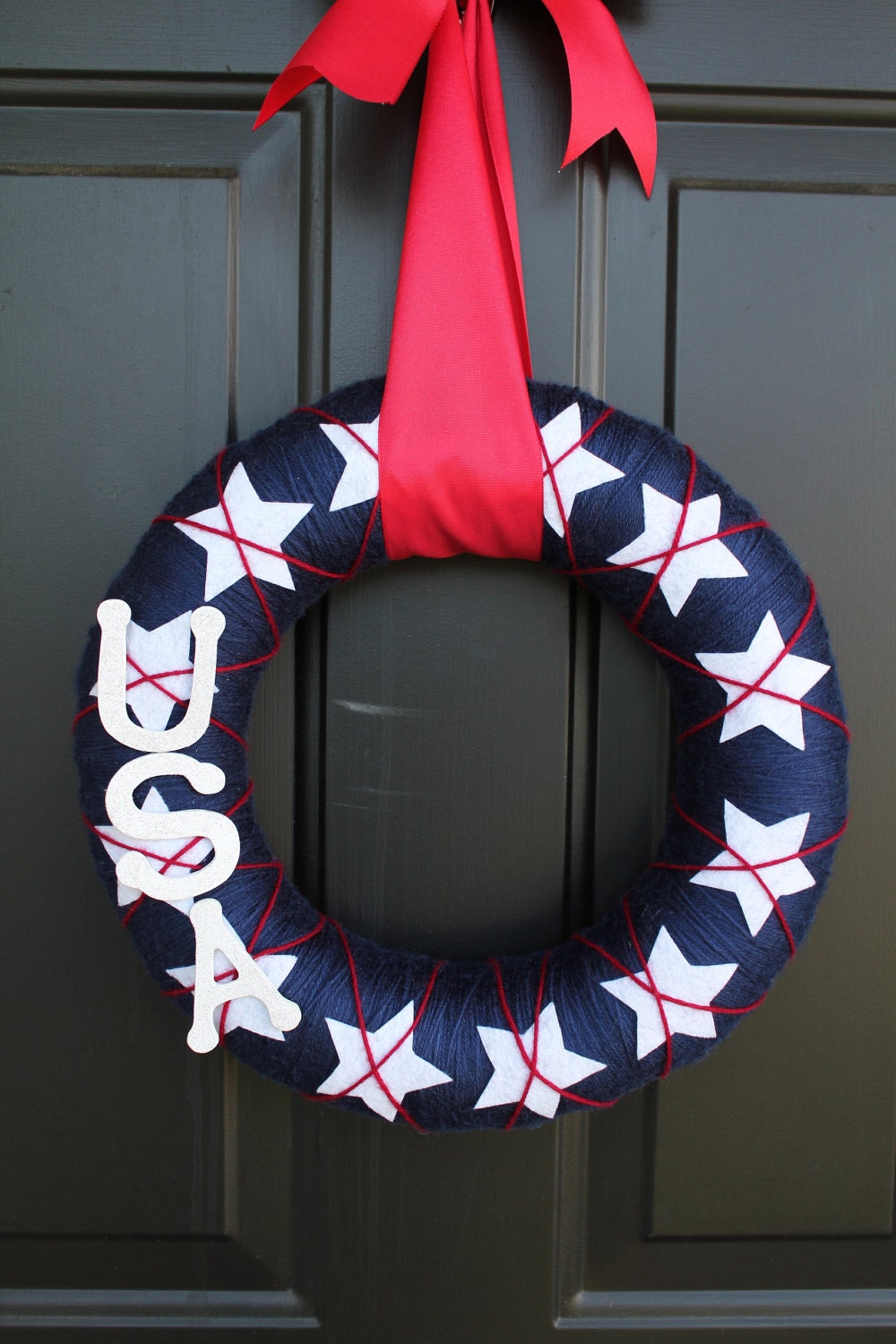 Patriotic / Americana Memorial Day Argyle Yarn Wreath